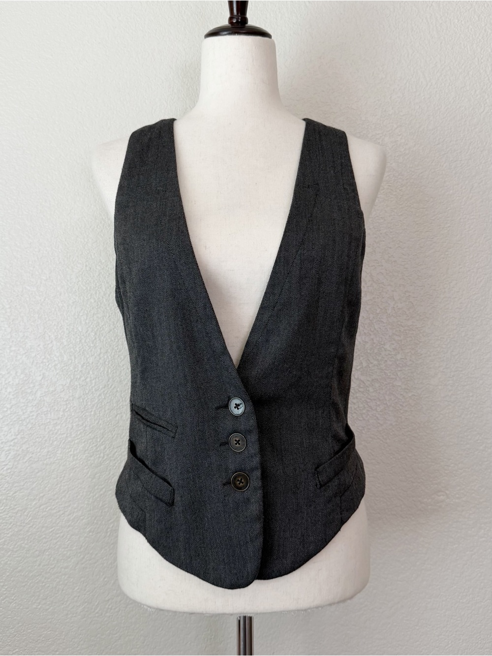 Urban Outfitters Silence + Noise Wool Blend Charcoal Gray V-neck Vest, Sz Small